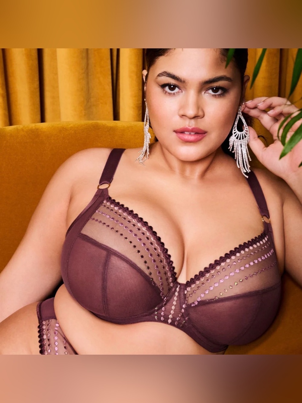 Elomi Matilda Underwire Plunge Bra Glitter Sugarplum Burgundy Wine Plum 36L
